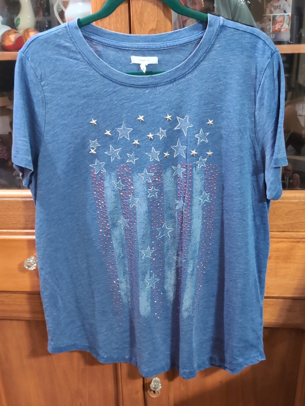 Maurices Blue Star-Stripe Embellished Graphic Tee Size L